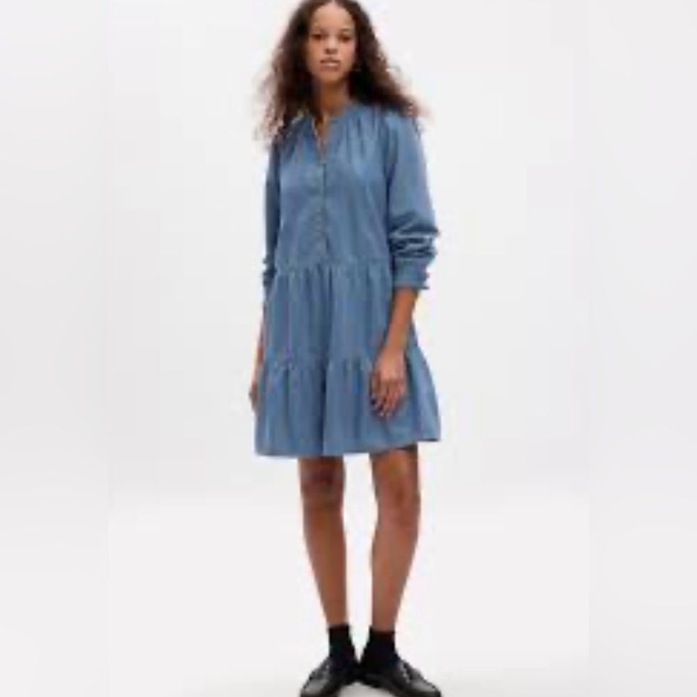 NWT Gap ruffle layered denim dress size S medium/dark wash shirt dress style